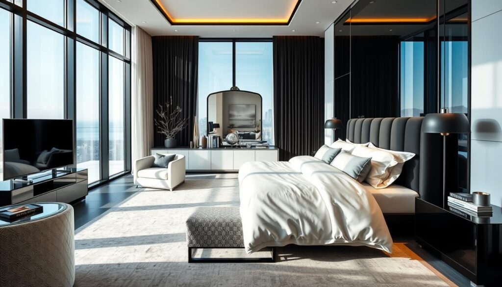 luxury bedroom design white black window