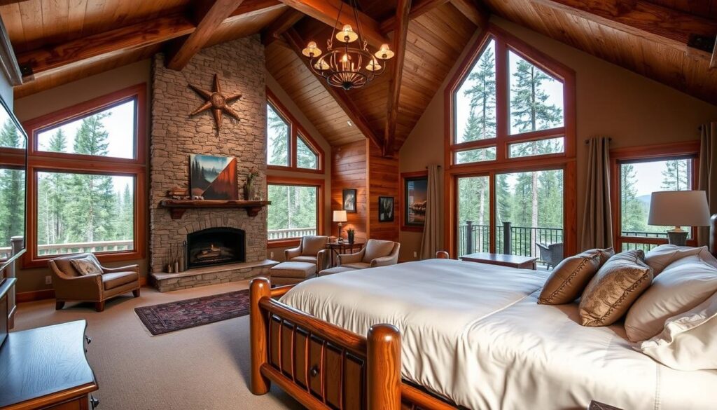 cabin lodge master bedroom