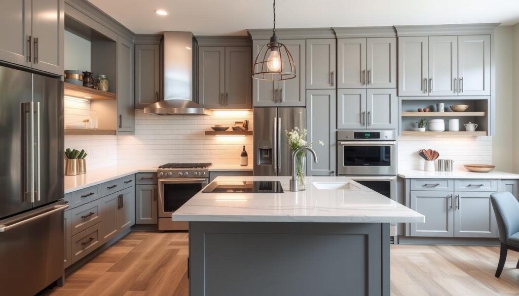 gray kitchen cabinets